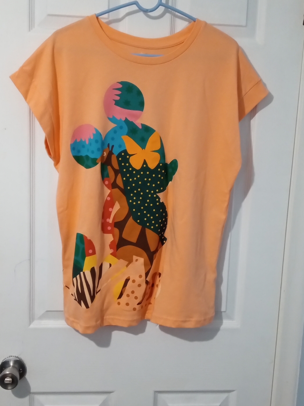 Disney Peach Short Sleeve Tee with Colorful Mickey Silhouette